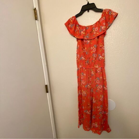 Wonder Nation Tropical floral ruffle off shoulder Jumpsuit Romper comfort 10-12 - Picture 2 of 9
